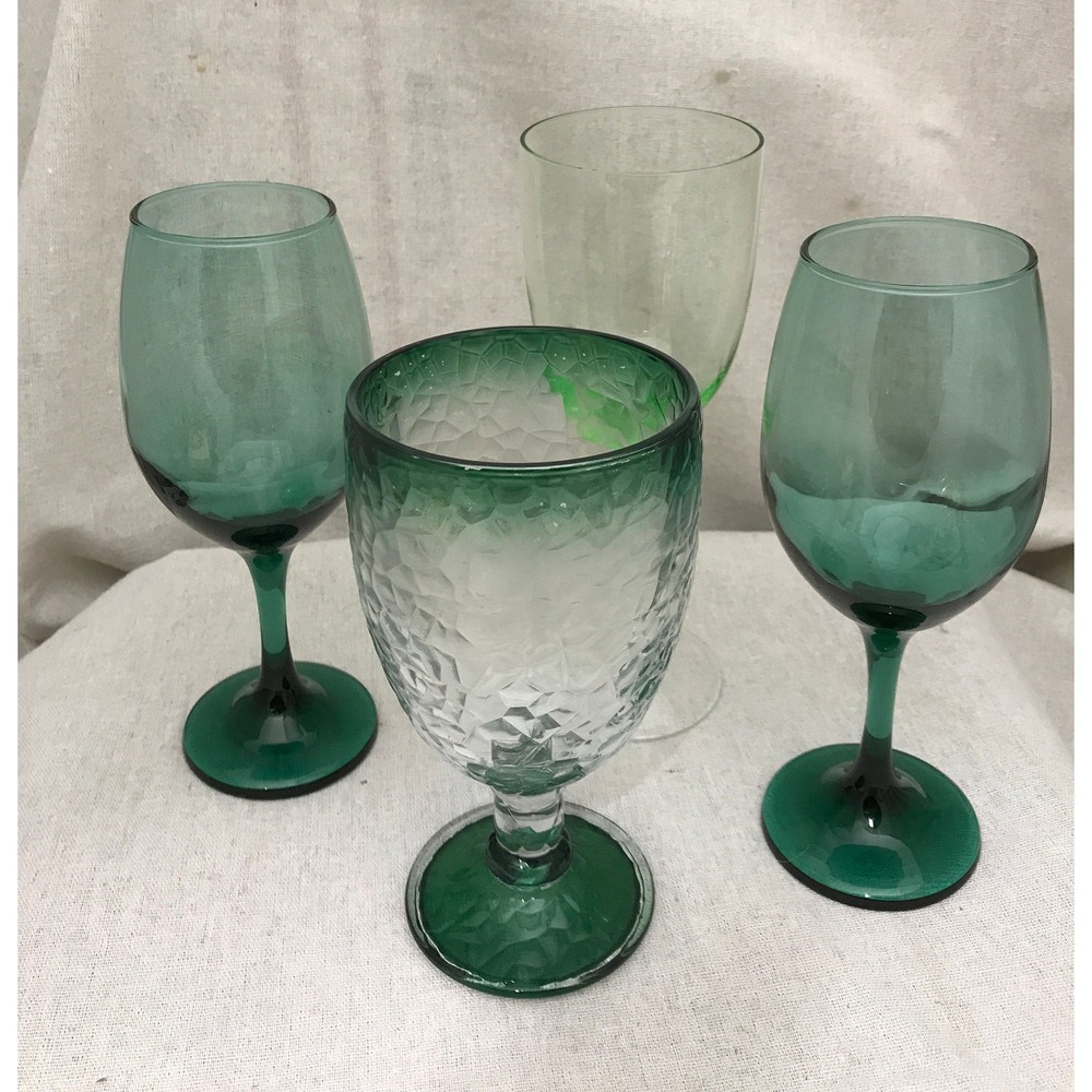 Vintage Wine Glasses, Set of Four Mismatched Stemware Glasses, Goblets, Green